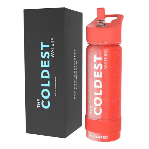 Coldest Insulated Water Bottle with Straw Lid - Stainless Steel Metal Insulated Bottle for Men & Women (Mars Red Glitter, 18 oz)