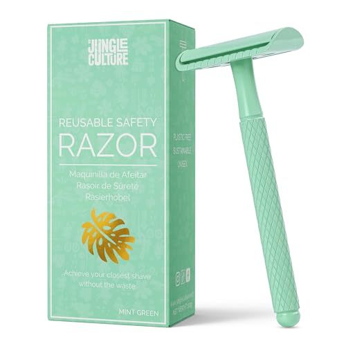 Jungle Culture® Maquinilla de afeitar de metal para mujeres • Maquinilla de afeitar reutilizable y bolsa de viaje • Cuchilla de afeitar ecológica para hombres y mujeres (Verde Menta)