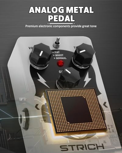 Image of STRICH GREY TUBE Distortion Pedal for Electric Guitar, Distortion 3 Modes Fat, Boost, Normal Classic Crunch 80s Metal /Nu Metal, True Bypass for Electric Guitar, White