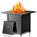 Electactic 28 Inch Propane Fire Pit Table, 3-in-1 Multi-Use 50,000 BTU Square Gas Fire Pit with Lid & Lava Rock, Steel Tabletop, Adjustable Flame, for Patio, Backyard, Deck, Outdoor Gatherings