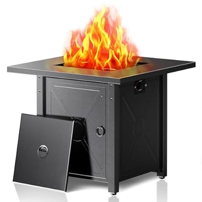 Electactic 28 Inch Propane Fire Pit Table, 3-in-1 Multi-Use 50,000 BTU Square Gas Fire Pit with Lid & Lava Rock, Steel Tabletop, Adjustable Flame, for Patio, Backyard, Deck, Outdoor Gatherings
