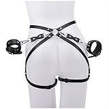 SUPKTHDY Punk Leder Harness Damen SM Sex Harness Taille Bein käfigbetten Geschirr Strumpfband Gürtel für frau BDSM Bondage Set mit Handschellen Sexy unterwäsche Fetisch Fesseln Sexspielzeug