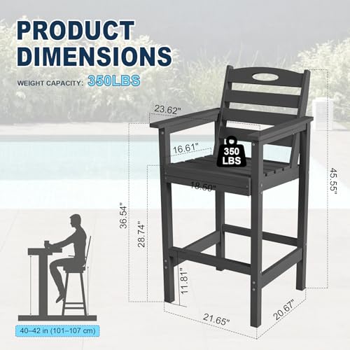 Image of Domi Barstools, Tall Adirondack Chairs Set of 2, Bar Height Outdoor Chairs | HDPE, Oversize, All-Weather, Grey