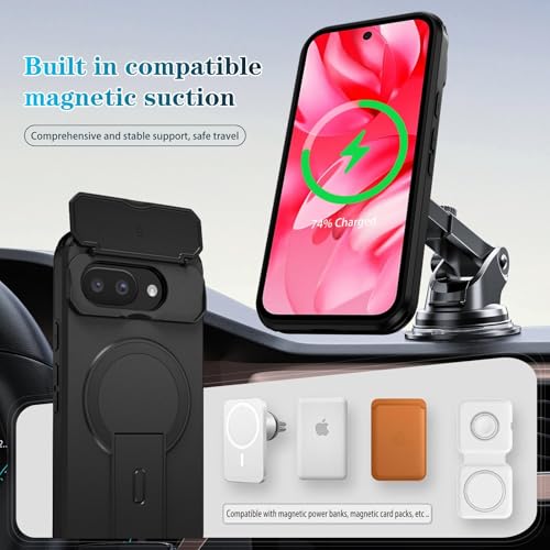 Image of ShieldTech MagStand Series Case for Google Pixel 8a | Mobile Phone Cover with flip-up Camera Cover, MagSafe, Kickstand, Shockproof for Google Pixel 8a - Black