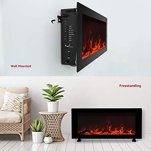 FLAME&SHADE 42 Inch Wide Electric Fireplace, Wall Mounted or Freestanding Portable Room Heater with Infrared Remote, 1500/750w