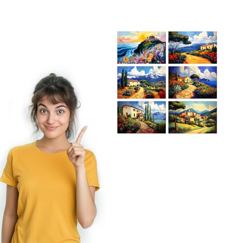 Image of SiddArtify Scenic Landscape Wall Art Prints Set - Impressionist House Poster Decor for Living Room Bedroom Office - Set of 2-4x6 Inch - Board (Pack of 6) - Sticker (Pack of 6)