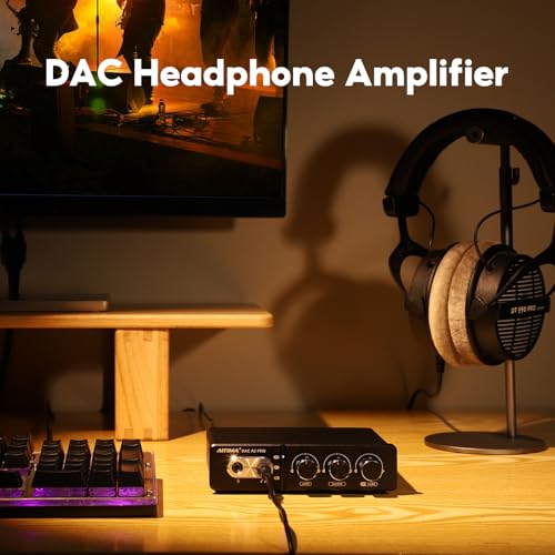 AIYIMA DAC-A2 PRO Gaming DAC Headphone Amplifier USB HUB Mini Decoder 24Bit 96Khz Coaxial/Optical/Type-C/MIC Input for Desktop Gaming Headset/MP3/PS5/Smartphone etc and 3.5mm AUX Output (Black)
