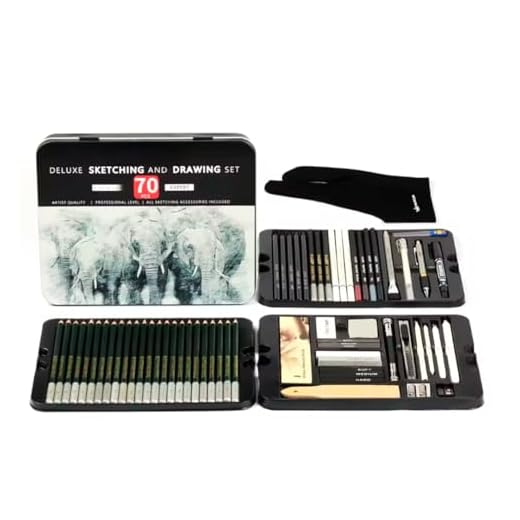 Kit de Desenho Completo 70 Peças – Estojo Profissional com Lápis de Grafite e Carvão, Esfuminhos, Borrachas e Acessórios – Conjunto de Arte para Iniciantes e Artistas Premium