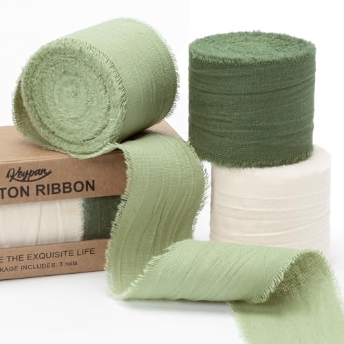 Keypan Sage Green Ribbon 1-1/2 Inch x 15 Yards Crinkle Fabric Cotton Ribbons for Gift Wrapping Wedding Invites Bouquets Party DIY Crafts Home Decor