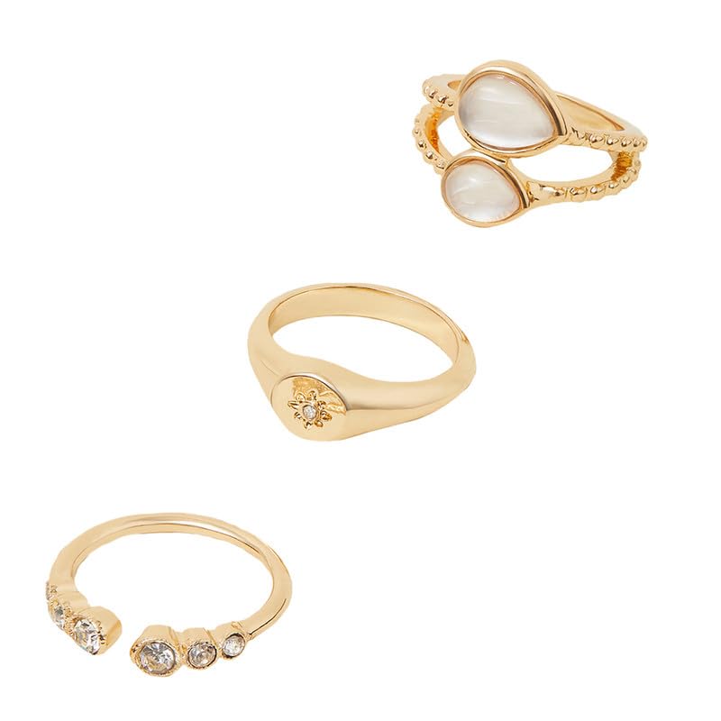 Image of Accessorize Gold Mother Of Pearl Rings Set Of 3