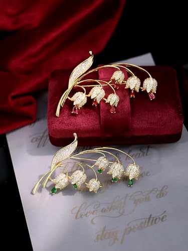 Image of 14K Gold Lily of the Valley Brooch with Genuine Moissanite - Elegant Floral Design, Premium Moissanite-Accented Jewelry, Ideal Gift for Women on Special Occasions