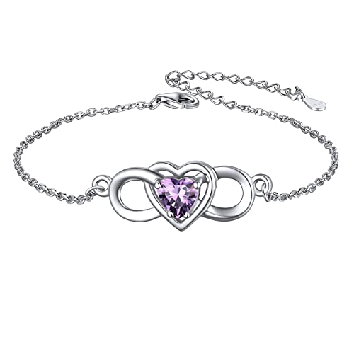 Chicsilver Infinity Heart Bracelet For Women 925 Sterling Silver Dainty Cubic Zirconia Cz Created Amethyst Bracelet February Birthstone Jewelry Birthday Gifts #TOP8
