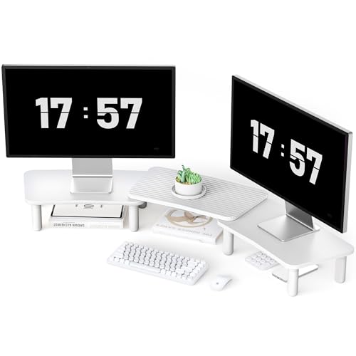 Dual Monitor Stand For Desk,Adjustable Height Long Wood Computer Riser - image 1