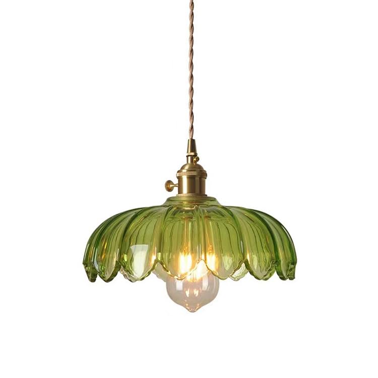 Hnexsei - Modern Lotus-Shaped Glass Pendant Light with Gold Metal E27 Socket, Rotary Switch, Vintage Hanging Ceiling Lights for Kitchen Island Bedroom (Green)