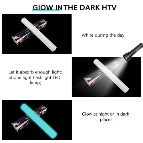 Image of RENLITONG Luminous Blue Glow in The Dark Heat Transfer Vinyl HTV Rolls - 12 inch x 10ft Iron on Vinyl for T-Shirts Costumes, PU Elastic HTV Roll for All Cutter Machines Easy to Cut & Weed