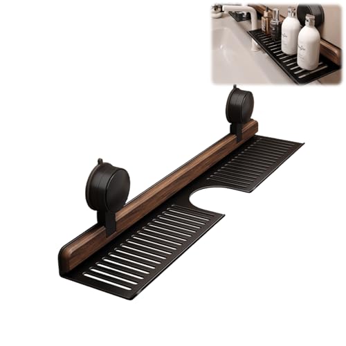 Étagère de salle de bain sans perçage de 37,3 cm à fixation murale à ventouse pour évier et douche, étagère de rangement amovible en bois pour cuisine et salle de bain (blanc)