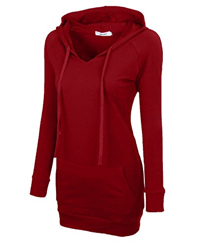 Bepei Sweaters For Women,Juniors Front Pocket Tunic Hoodies Casual Loose Long Sleeve Round Neck Tops Pilates Yoga Holiday Travel House Wear Red Xl #TOP2