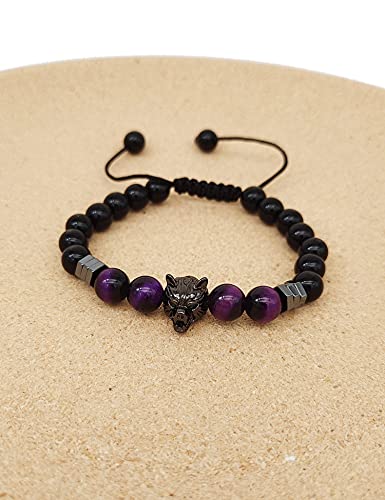 Ceyiya Viking Wolf Head Bracelet - Anti Anxiety Energy Stone Beaded Bracelet For Men And Boys,Healing Crystal Stress Relief Charm Wolf Bracelet For Friends #TOP3