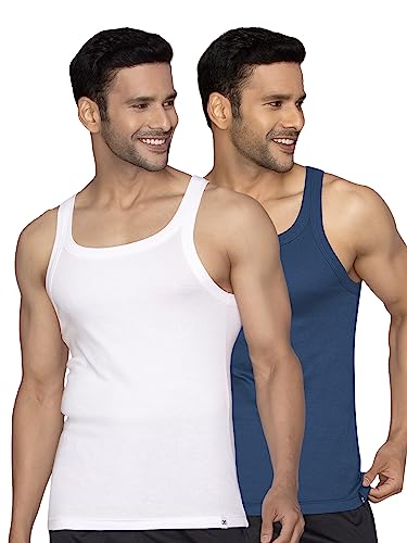 Image of XYXX Men's 100% Cotton Ribbed Regular Fit Solid Square Neck Vest | Anti Bacterial Finish, Racer Back Baniyan for Man, Tag Free Comfort Man's Inner