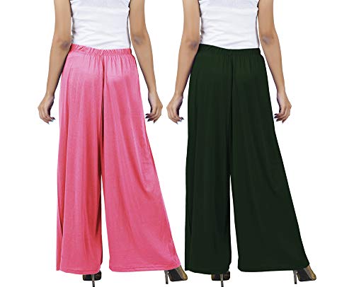 Image of Buy That Trendz M to 4XL Cotton Viscose Loose Fit Women M to 6XL Flared Wide Leg Palazzo Pants for Rose Bottle Green 2 of Pack Combo Medium