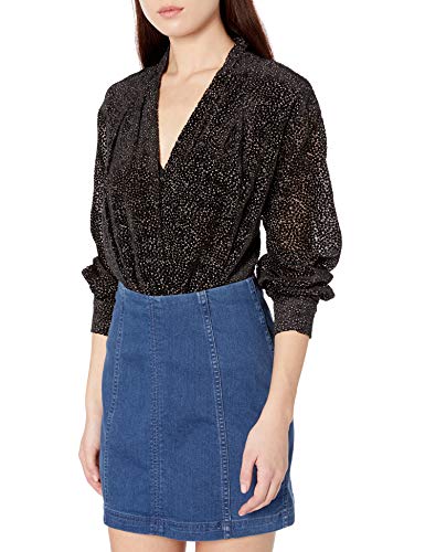 ASTR the label Women's Zena Surplice Wrap Top Bodysuit, Black Velvet dot, X-Small