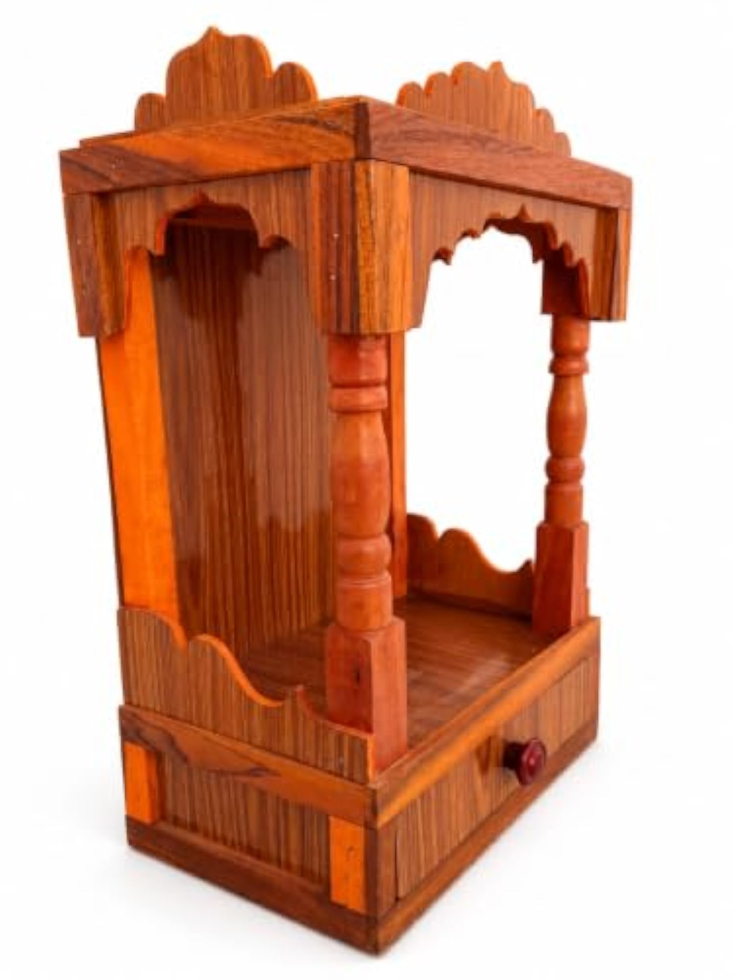 Premium Handcrafted Wooden Mandir, Compact Open Pooja Temple