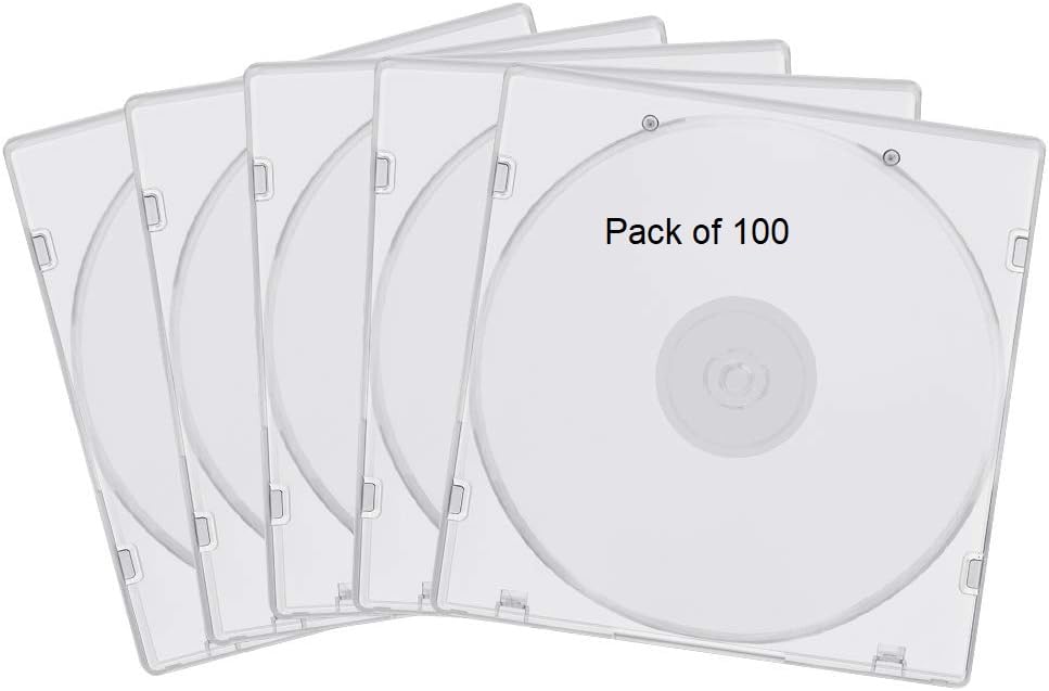 Plastic Cases Single Clear CD DVD Case for Standard Size for Protection Professional Jewel Case (Pack of 100)
