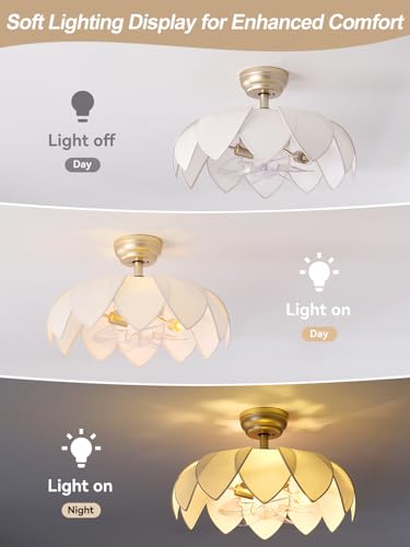 Image of ainqiant 20 inch Gold Fandelier Ceiling Fans with Lights,Flower Chandelier Ceiling Fan with Light and Remote Control, Boho Fandelier with 6 Speeds for Bedroom, Nursery, Living Room