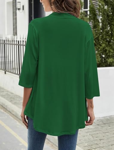 Image of Yekaty Women Cardigan 3 /4 Sleeves Open Front Lightweight Cardigan Draped Ruffles Knit Cardigan