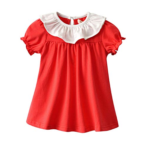 Infant Baby Girls Short Sleeve Ruffles Summer Red Dress 1 Year Baby Girl Dress for Birthday (80 (12M))