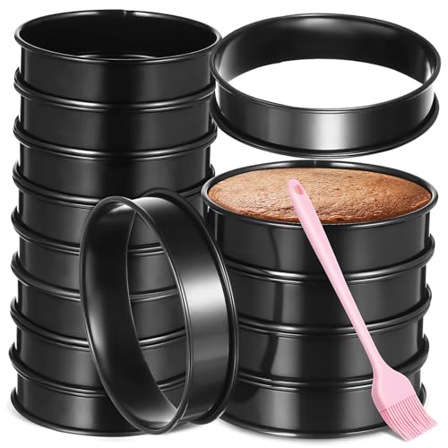 Cabilock 1 Set Nonstick Baking Rings Muffin Tart Molds with Brush Double Rolled Edge for Shaped Cookies Tarts Eggs Versatile Baking Tool