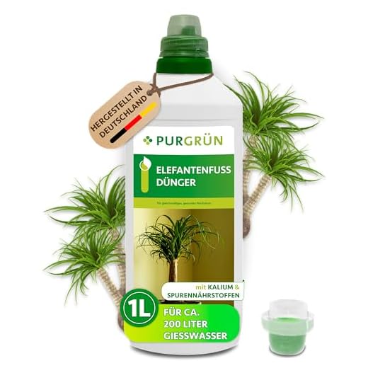 Purgrün® Elefantenfuß-Dünger 1 Liter – Spurennährstoffe für gesundes Wachstum – Extra Kalium fördert die Widerstandskraft – Ergiebiges Konzentrat für 200 Liter Gießwasser – Premium-Flüssigdünger
