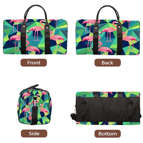 Pink Flamingos Geometric Background Travel Duffel Bag Sports Tote Gym Bag Waterproof Tear-Resistant Carry On Overnight Bag Foldable Weekender Bag for Gym Travel Getaway Beach Sports3
