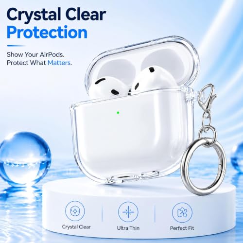 Image of for AirPods 4 Case with Cleaner Kit, Crystal Clear Cover | Highly Transparent Anti-Yellowing TPU,Shockproof,Scratch-Resistant,Travel-Ready Keychain Cover for Work,Gym&Daily,Clear White