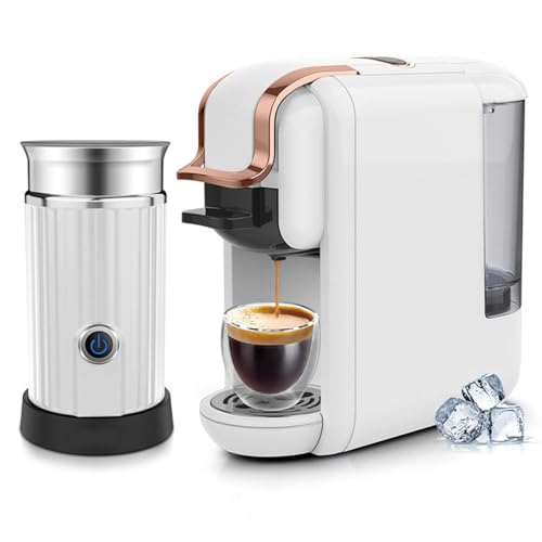 Máquina De Café Expreso Portátil Equipada Con Con Espumador De Leche Separado, 19 Bar, 4 En 1, Modo Dual Frío Y Caliente Y Apagado Automático (Blanco)
