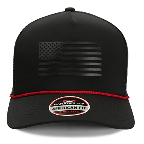 Paramount Outdoors American Flag Performance Ripstop American Fit US Cap Fits Head Sizes MD - XX (Black/Red Rope)