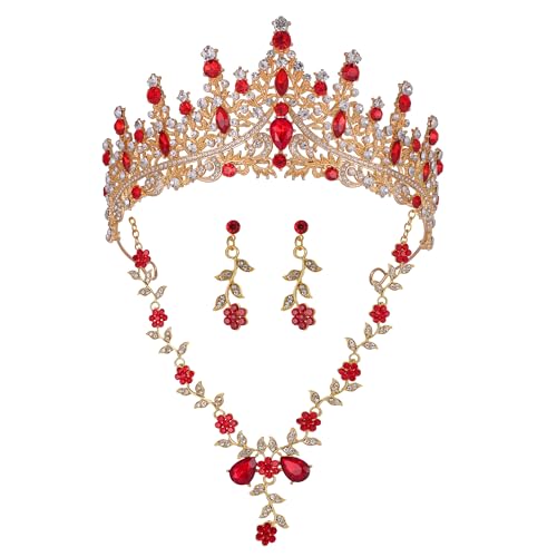 Geurlev Wedding Crystal Tiaras and Crowns for Women, Bride Royal Queen Headband Princess Quinceanera Headpieces for Birthday Prom Pageant Party (Red)