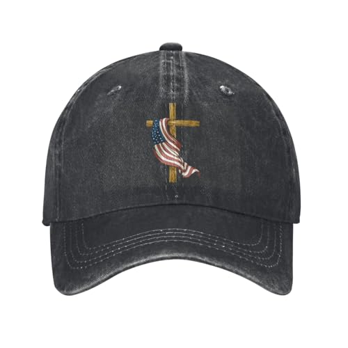 Gorra baseball con bandera USA y cruz para hombre y mujer miniatura 1