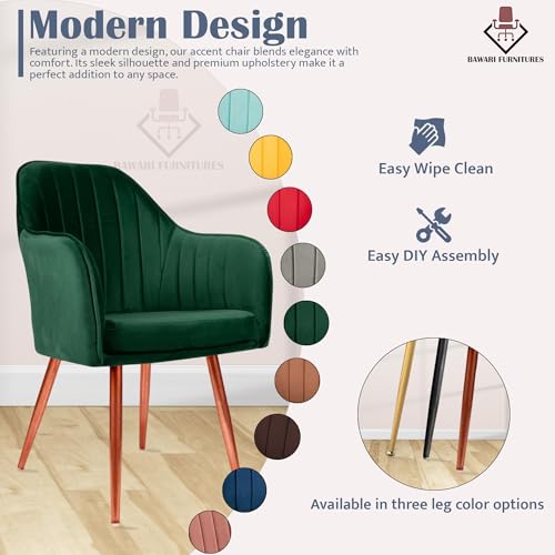 Image of Set of 2 Accent Chair for Living Room | Modern Armchair in Soft Velvet Fabric with Sturdy Legs | Premium Chair for Home Living Room Bedroom Restaurent | (Bronze Legs, Green)