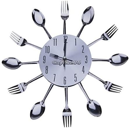 Amyove Modern Design Style Silver Cutlery Kitchen Utensil Wall Clock Spoon Fork Clock