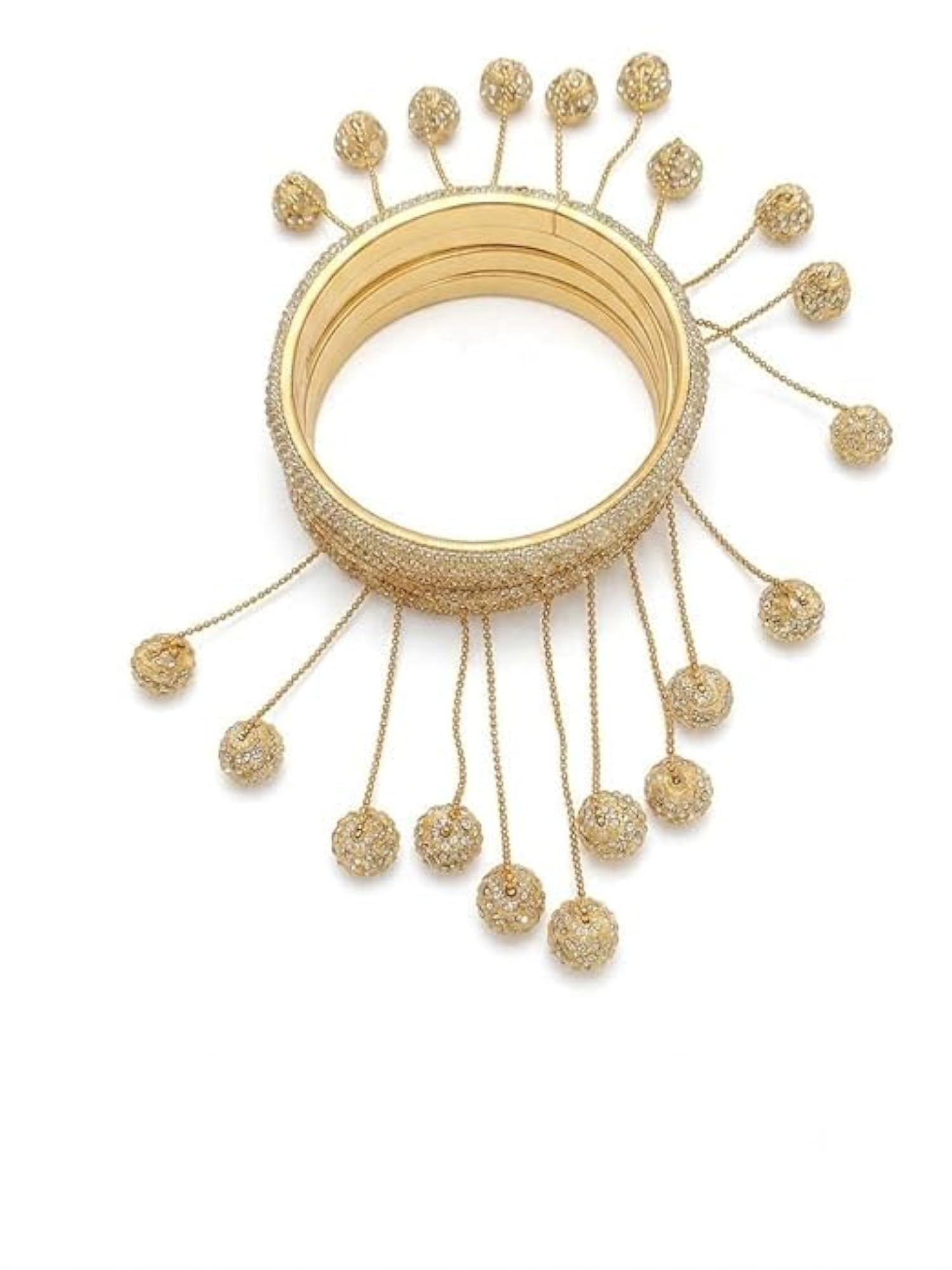 Crystal Stone Bangles Set of 4 with Hanging Ball Charms