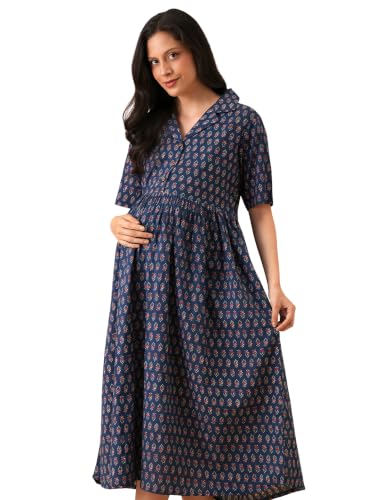 Image of The Mom Store Maternity and Nursing Dress | Pre and Post Pregnancy Dress for Womens | Zipper /Button Opening | Causal Wear | Trendy Stylish Causal Dresses for New Moms