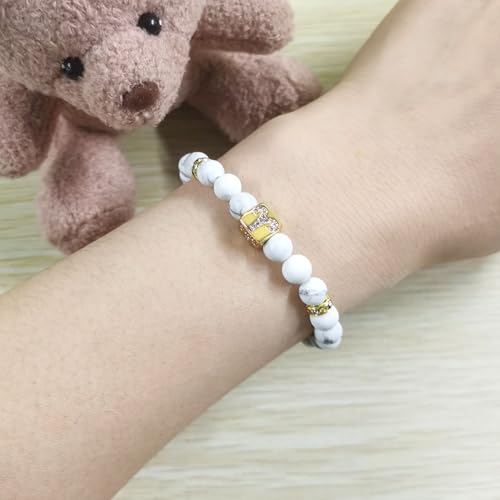 Image of Inlaid Zircon 12 Constellation Adjustable Stretch Bracelet - 6mm Frosted White Turquoise Beaded Bracelets for Women Men SJYA4647