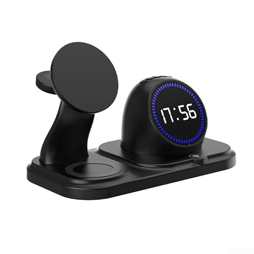 Station de charge sans fil magnétique avec haut-parleur RVB pour iPhone Watch pour Airpods, table de chevet, dortoir, décoration de chambre (noir)