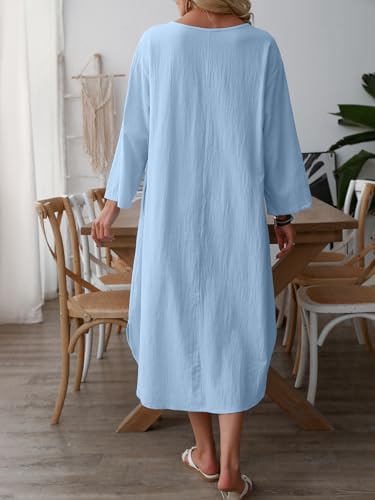 Image of Celmia Autumn Solid Loose Long Maxi Dress Cotton Caftan