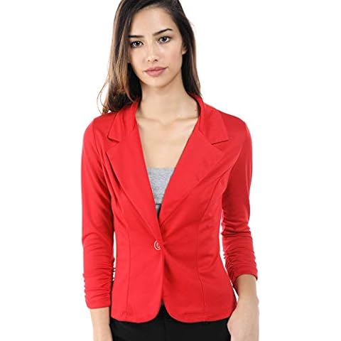 Fashion Magazine Womens One Button Office Knit Blazer Jacket,Made in USA (Small-3XL) Red Cover