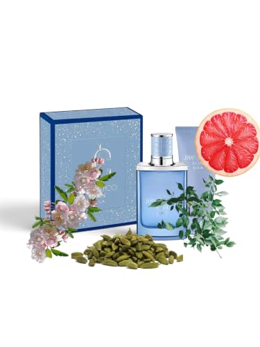 Image of Choo Man Aqua Gift Set, JlMMY CH00 fragrance and grooming duo clean, confident scent Cardamom grapefruit (top) sea water, clary sage (middle) patchouli moss (base)