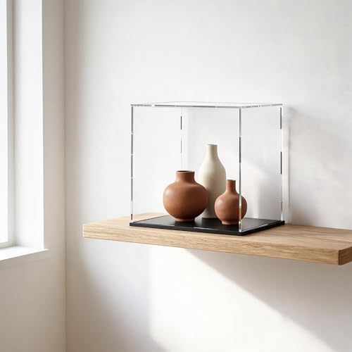 Image of Acrylic Display Case for Collectibles and Toys, Versatile Clear Acrylic Display Box with Black Base for DIY Dollhouse and Tiny House, 12x10x12-inch