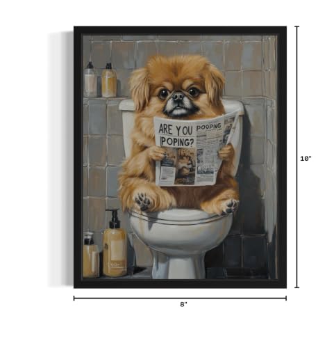 Image of Pekingese on Toilet Unframed Wall Art Print Poster, Dog Bathroom Humor Decor Posters Prints for Restroom Home Picture Painting Artwork Gallery 7 (Pekingese, 10 inchL x 8 inchW, Unframed)