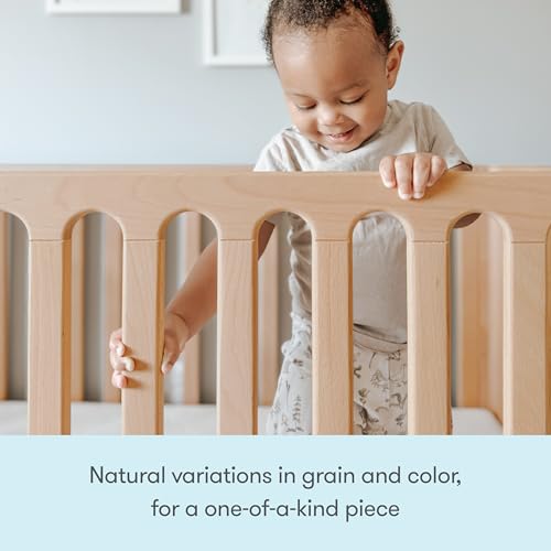 Newton Baby Galileo Standard Crib, Solid Beech Wood in Natural Color, 3-in-1 Convertible Crib with Toddler Bed Conversion Kit, Ultra-Safe Non-Toxic Finish